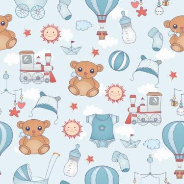 Imagem de Papel De Parede Adesivo Lavável Infantil Menina Bebe Ursinhos Azul - B