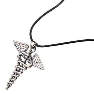 Imagem de PRINCESS CUTENESS STORE Colar Percy Jackson Camp Half Blood Winged Snake Serpente Olímpico semideus prateado Annabeth Chase, Medium, Latão, Sem Pedra Preciosa