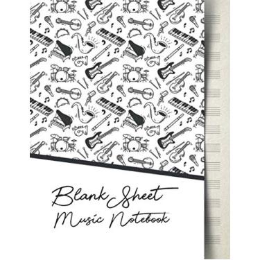 Imagem de Blank Sheet Music Notebook: Music Manuscript Paper | Piano, Trumpet, Guitar and Drum Design