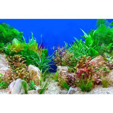 Imagem de Fundo de aquário verde planta aquática pedra leito de rio e lago decoração de fundo de aquário folhas de grama subaquática com fundo de aquário de seixos decoração perfeita de aquário vinil 91 x 50 cm