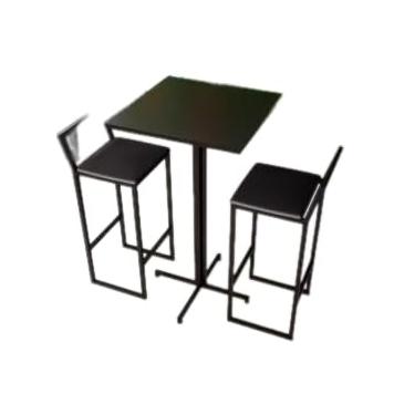 Imagem de Conjunto Mesa Alta Bar Bistrô Quadrada Preta 2 Banquetas Confort Estofado Industrial Black (PRETO)