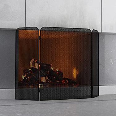 Imagem de Fire Beauty Tela De Lareira De Metal Com 3 Painéis Para Proteção Contra Faíscas De Fogo Na Lareira Para Decoração De Casa Na Sala De Estar (29" X 48")