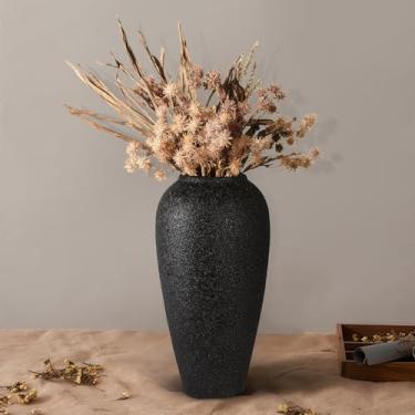 Imagem de Vaso vintage rústico grande de cerâmica, preto fosco, 33,4 cm de altura, vaso de cerâmica para casa de fazenda, decoração de mesa de entrada, mesa de entrada, decoração boho, vaso de terracota para