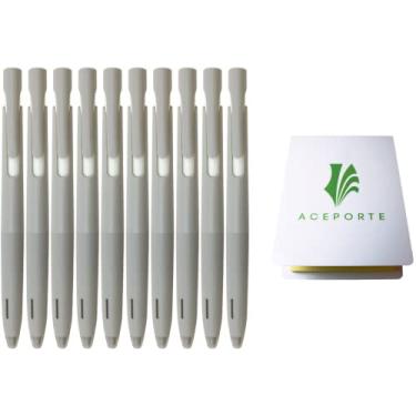 Imagem de Caneta esferográfica retrátil Zebra Blen, ponta fina 0,5 mm, pacote com 10 (tinta preta/corpo cinza), conjunto econômico com notas adesivas