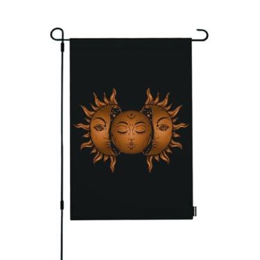 Imagem de HGOD DESIGNS Bandeira de jardim sol lua dupla face 30 x 45 cm dourada muitas faces fractais energia celestial casa de fazenda mística decorações externas bandeira de jardim de serapilheira