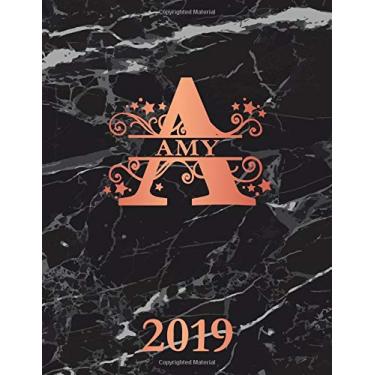 Imagem de Amy 2019: Personalized Name Weekly Planner 2019. Monogram Letter A Notebook Planner. Black Marble & Rose Gold Cover. Datebook Calendar Schedule