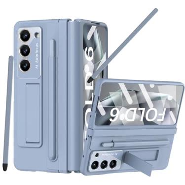 Imagem de YQODSZ Capa para Samsung Galaxy Z Fold 6 2024 com suporte para caneta S e caneta stylus azul, capa para celular Z Fold 6 com proteção de dobradiça, protetor de tela embutido, capa protetora com