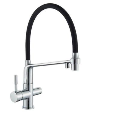 Imagem de Torneira de cozinha com filtro, ouro escovado, 360, giratória, torneiras de água pura para cozinha, preta, torneira misturadora de purificação de água, cromada