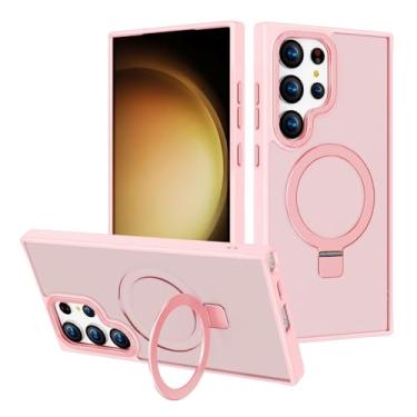 Imagem de LUVI Compatível com Galaxy S25 Ultra Stand Case Ring Kickstand 180° Rotativo Magnético Invisível Suporte Translúcido Moda Luxo Proteção À Prova de Choque Capa para Mulheres Meninas Homem Rosa
