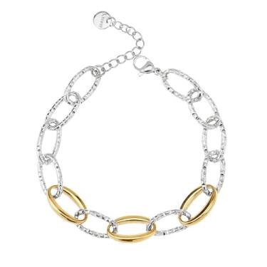 Imagem de Sylph Pulseira de corrente de clipe de papel prata para mulheres de aço inoxidável grosso ouro e prata corrente de elos duplos pulseira ajustável, não mancha, joia moderna para mulheres, one-size, Aço