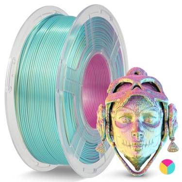 Imagem de JAYO filamento pla de seda 1,75 mm tricolor vermelho amarelo verde, coextrusão filamento de impressora 3d de três cores, multicolorido brilhante, carretel de 1,1 kg (2,4 libras), precisão +/