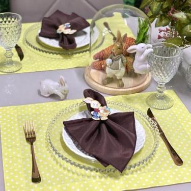 Imagem de Kit 6 Jogos Americanos com 6 Guardanapos e 6 Pg Páscoa Colorido Póa (POÁ AMARELO - GUARDANAPO MARROM CHOCOLATE - PG COELHO TRADICIONAL)