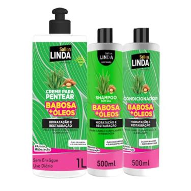Imagem de Kit Capilar Shampoo e Condicionador 500ml + Creme Para Pentear 1l Babosa e Óleos Especiais Hidratação e Reparação Profunda