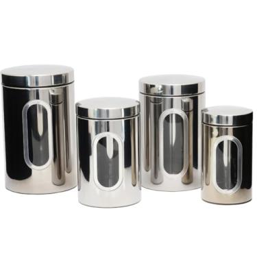 Imagem de Conjunto de Potes Herméticos em Aço Inox, 4 Peças, Tampa com Vedação hermetica, Visor Transparente