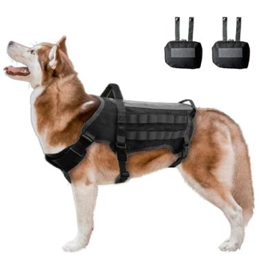 Imagem de Colete tático para cães, não puxa, reflexivo e alça superior. Arreio tático para cães com bolsas estilo militar Molle. Painel superior de laço para adesivos. Colete para cães de trabalho K9 fácil de controlar raças pequenas a grandesDoggie Stylz Medium preto