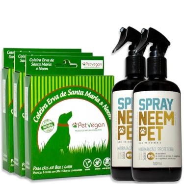 Imagem de Kit 2 Spray Neem Pet + 3 Coleiras Erva de Santa Maria Cães e Gatos