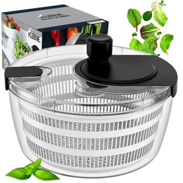Imagem de KLEENE Girador de salada – Tigela grande transparente com ralo e escorredor – Secador multiuso de vegetais, cortador de alface, lavador de frutas, misturador de salada, spinner de macarrão e batatas