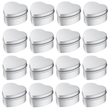 Imagem de 16 potes de lata de metal com tampas de 59 g caixas vazias em forma de coração caixas de velas, potes de vela, latas, artesanato, doces, lembrancinhas de festa (prata)