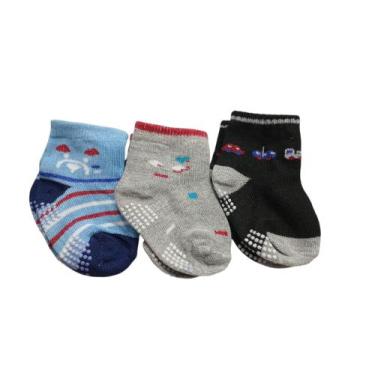 Imagem de Meias de bebe infantil antiderrapante 0-6, 6-12, 12-24 meses kit 3 par