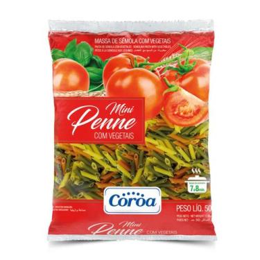 Imagem de Macarrão Mini Penne Com Vegetais Coroa 500G, Massa Mini Penne De Sêmol