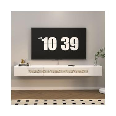 Imagem de Armário de TV Suporte de TV flutuante de parede para sala de estar, unidade de TV de parede de 70,8" com armazenamento, armário de TV flutuante branco moderno com decoração de concha Armário de mídia