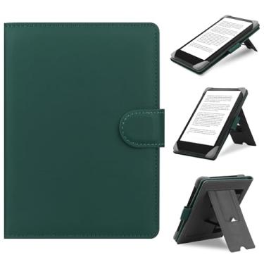 Imagem de HoYiXi Capa universal compatível com Kobo/Pocketbook/TolinoKindle Paperwhite/Kobo Clara HD/Kobo Clara HD/Kobo Clara 2E capa com suporte de couro para e-book eReader de 6 a 6,8 polegadas, verde