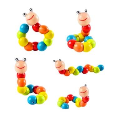 Imagem de Brinquedo Minhoca Colorida Montessori Madeira Lagarta Colorida Educativo