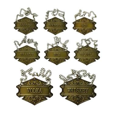 Imagem de TripDock - 8 etiquetas para decantadores de bebidas - gim, vodca, bourbon, uísque, conhaque, rum, tequila/etiquetas de garrafa de corrente ajustável/latão antigo