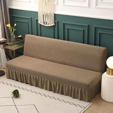 Imagem de Capa de futon sem braços com saia de babados, sofá-cama futon altamente elástica(Brown,Large (190-225cm))