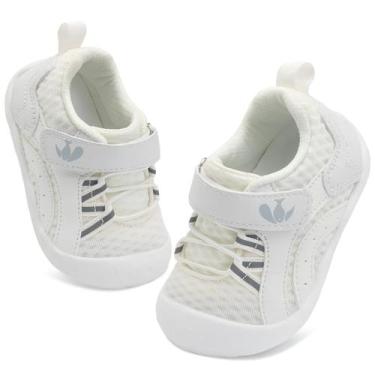 Imagem de Sapatos FEETCITY Baby First Walking de bico largo brancos de 6 a 12 me