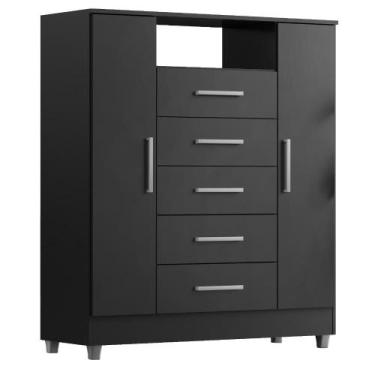 Imagem de Comoda 5 Gavetas 2 Portas Preto Onix Isabele - Quarta Divisao Moveis