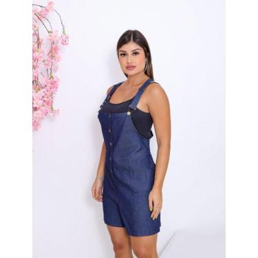 Imagem de Macaquinho Jardineira Jeans Premium Evangélica Salopete Botões e Alças