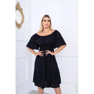 Imagem de Vestido Ciganinha Midi Moda Evangélica Lastex Com Elástico - PRETO - C