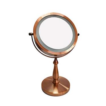 Imagem de Espelho de mesa espelho de penteadeira cromado 15 cm mesa dupla face giratório com ampliação de 5X espelho de maquiagem acabamento cromado (cor: ouro)