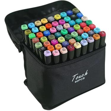 Imagem de Conjunto De Caneta Marcador Profissional Para Colorir Desenho Permanente Ponta Dupla Com Estojo Kit 24/36/48/60/80 Canetinhas Tiktok | Premium MyBrins (60 Cores)