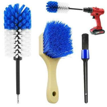Imagem de Kit de escova de roda, escova de limpeza de roda de broca macia, escova de perfuração para roda de carro, sem arranhões, altamente densa e durável, conjunto de escovas de limpeza de pneu de carro para