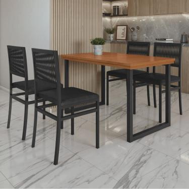 Imagem de Conjunto Berlim Tampo Ripado Eucalípto 120x75cm com 4 Cadeiras Barcelona Preto