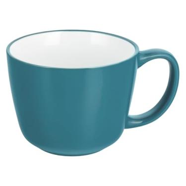 Imagem de Canecas de cerâmica 510 g, café grande de cerâmica para homens, mulheres, pai, mãe, canecas de café modernas com alça para cereal, suco, sopa, chá. (1 pacote, azul-claro)