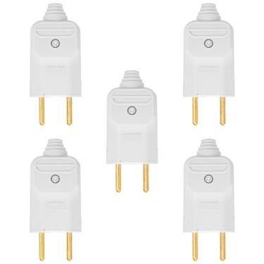 Imagem de Kit 5 Tomada Plug Macho Prensa Cabo 2 Pinos Finos 10A Branco