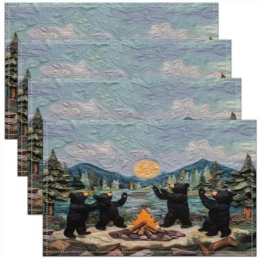 Imagem de Feelyou Jogo americano de animais selvagens, conjunto de 4 para crianças, meninos, meninas, urso, para cozinha, mesa de jantar, 45,7 x 30,5 cm, cabana rústica, campo, tapetes de mesa