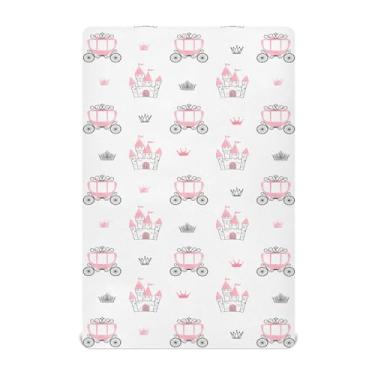 Imagem de Lençóis de berço para meninos, meninas, princesas, castelo, coroa, carruagem, respirável, lençol com elástico, lençol de bebê para berço 99 x 69 x 12 cm