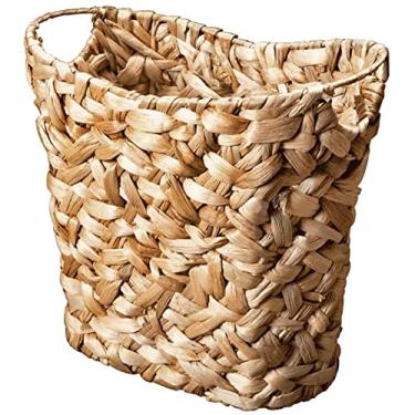 Imagem de Cestos de lavanderia, cesto de armazenamento de vime médio, tecido à mão - com alça de madeira, vaso de flores tecido descoberto cesto de roupa suja (tamanho: grande)