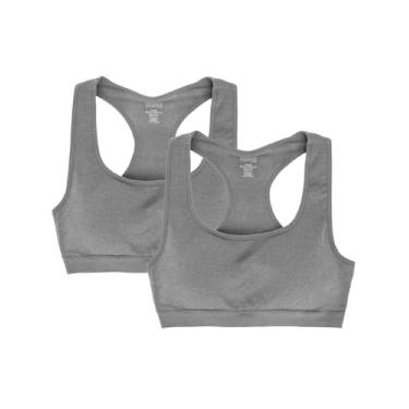 Imagem de MeMoi Pacote com 2 pares de sutiã esportivo nadador para meninas, Cinza-claro mesclado, G