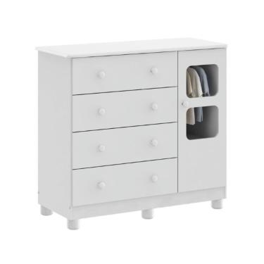 Imagem de Cômoda Infantil Uli Peroba 100% MDF Branco 1 Porta 4 Gavetas