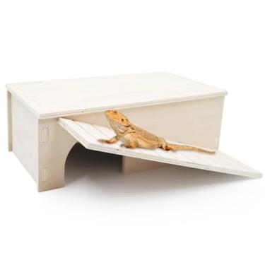 Imagem de Oooct Caverna De Couro De Dragão Barbudo, Esconderijo De Lagarto De Madeira Com Rampa De Escalada, Habitat De Répteis Com Plataforma De Aquecimento, Acessórios De Tanque Para Hamster Camaleão De Laga