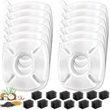 Imagem de 24 filtros de substituição para fonte de água para gatos, pacote com 12 filtros de 12 esponjas pré-esponjas adequadas para bebedouros automáticos de 1,899 g, 2,693 g, 3,827 g