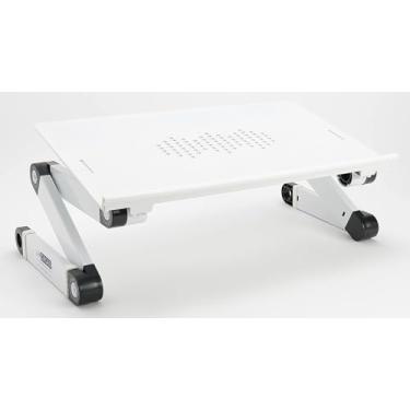 Imagem de Suporte ajustável para laptop para mesa Uncaged Ergonomics WorkEZ, altura ajustável, suporte dobrável de alumínio para computador e elevação para cama de mesa, branco, GG