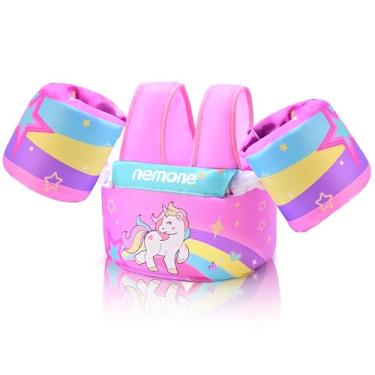 Imagem de NEMONE Colete De Natação Infantil Para Crianças De 22 A 70 Libras, Jaqueta De Natação Com Braços, Boias Aquáticas Para Meninas E Meninos De 2, 3, 4, 5, 6 E 7 Anos, Praia E Piscina