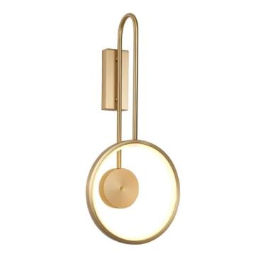 Imagem de Luminária de cabeceira redonda nórdica circular toda em cobre para ambientes internos com LED redondo para sala de estar e quarto