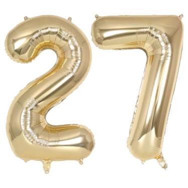 Imagem de Champagne Gold Large Number 27 Balloon, 40 Inch Light Gold Foil Helium Number Balloons, Giant Mylar Number 27 Balloons for 27 Years Old Birthday Party Anniversary Decorations (Champagne Gold 27)